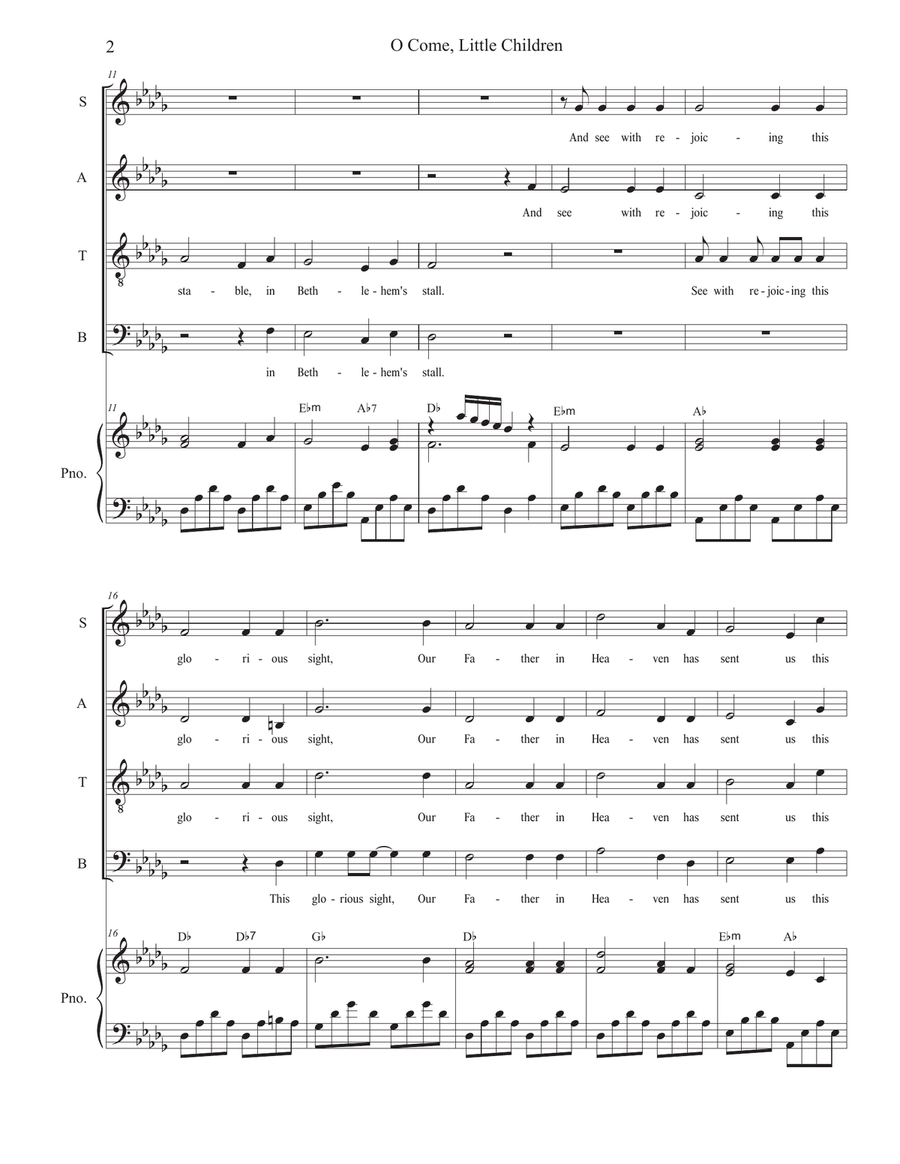 O Come, Little Children (Vocal Quartet - (SATB) 4-Part scores gallery preview page 3
