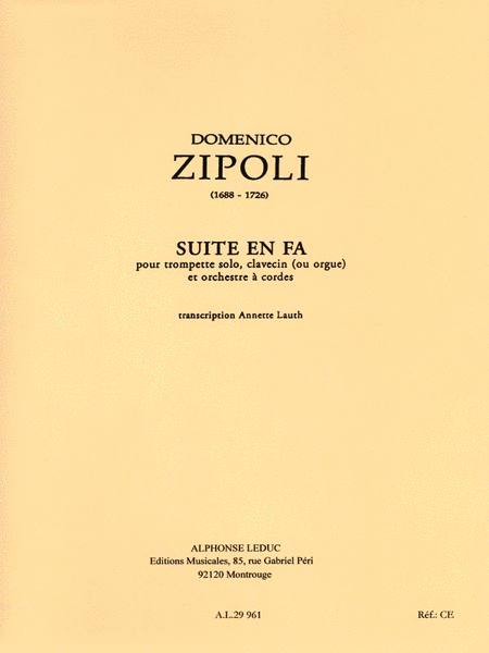 Zipoli Lauth Suite In F Trumpet Strings Hpcd Or Organ Score/parts