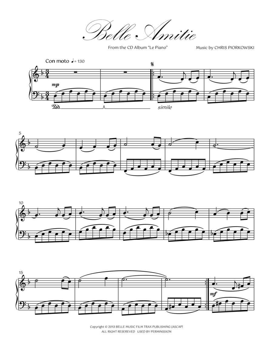 BELLE AMITIE BELLE AMITIE Piano Solo scores gallery preview page 1