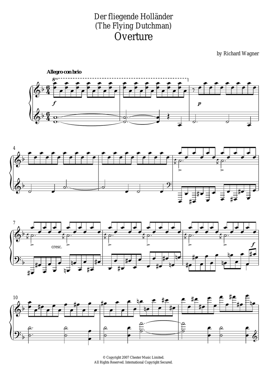 Overture from The Flying Dutchman Piano Solo scores gallery preview page 1