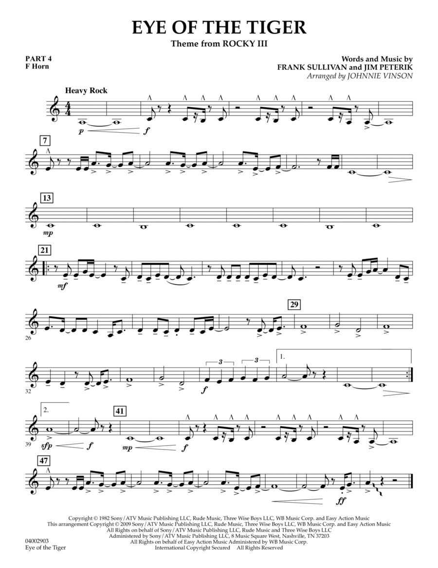 Eye Of The Tiger - Pt.4 - F Horn Concert Band scores gallery preview page 1