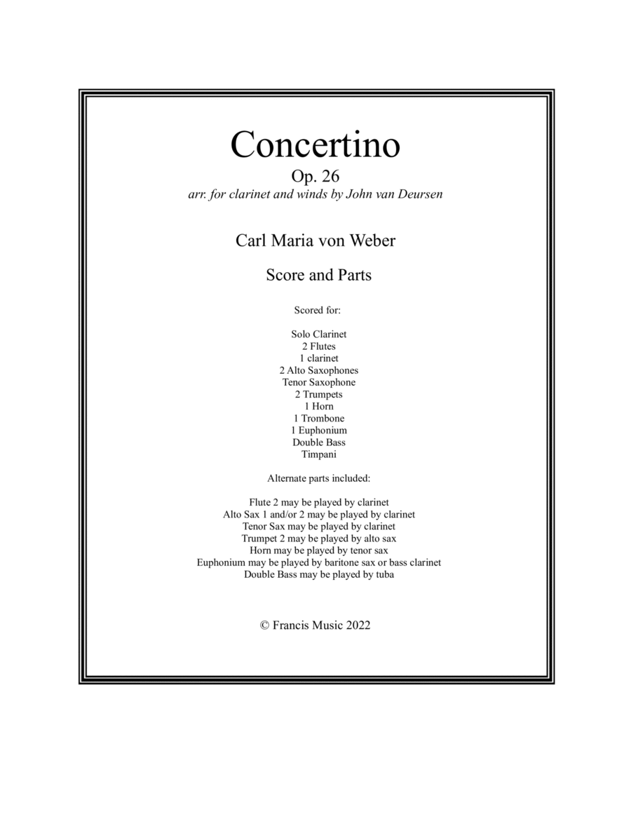 Concertino, Op. 26 Concertino, Op. 26 B-Flat Clarinet scores gallery preview page 1