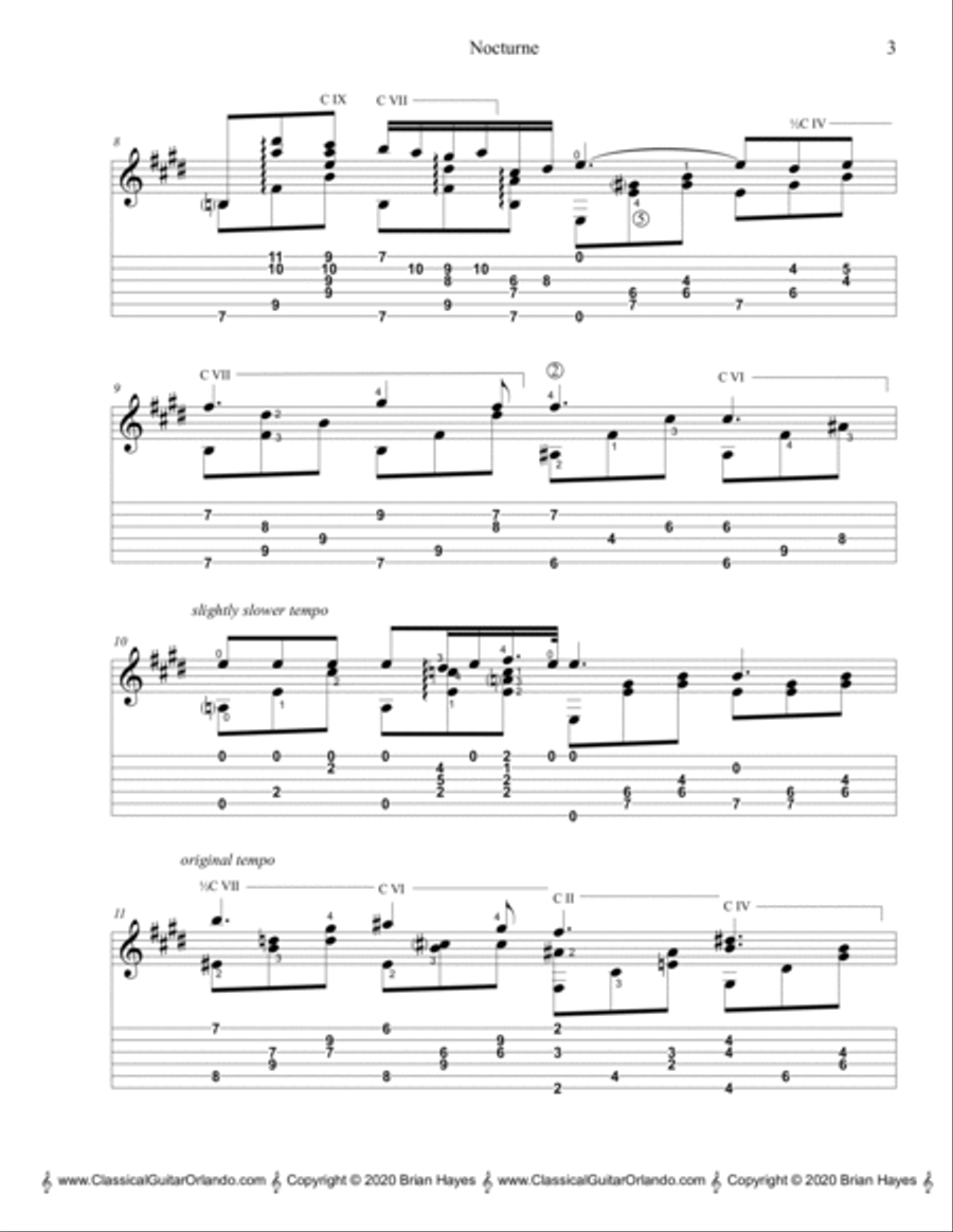 Frederic Chopin - Nocturne (Opus 9, No. 20) (with Tablature) Classical Guitar scores gallery preview page 4