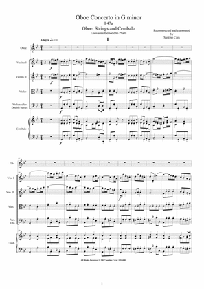 Platti - Concerto in G minor, I 47a for Oboe, Strings and Cembalo (Score and Parts)