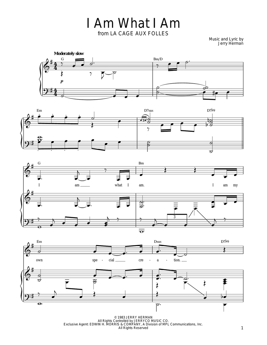 I Am What I Am (from La Cage Aux Folles) Piano, Vocal, Guitar scores gallery preview page 1