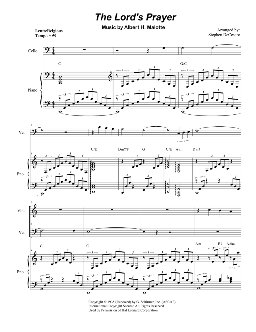 The Lord's Prayer Piano Trio scores gallery preview page 1