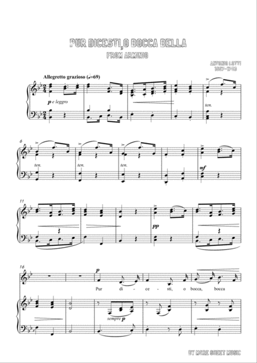 Lotti-Pur dicesti,o bocca bella in B flat Major,for Voice and Piano Voice Solo scores gallery preview page 3