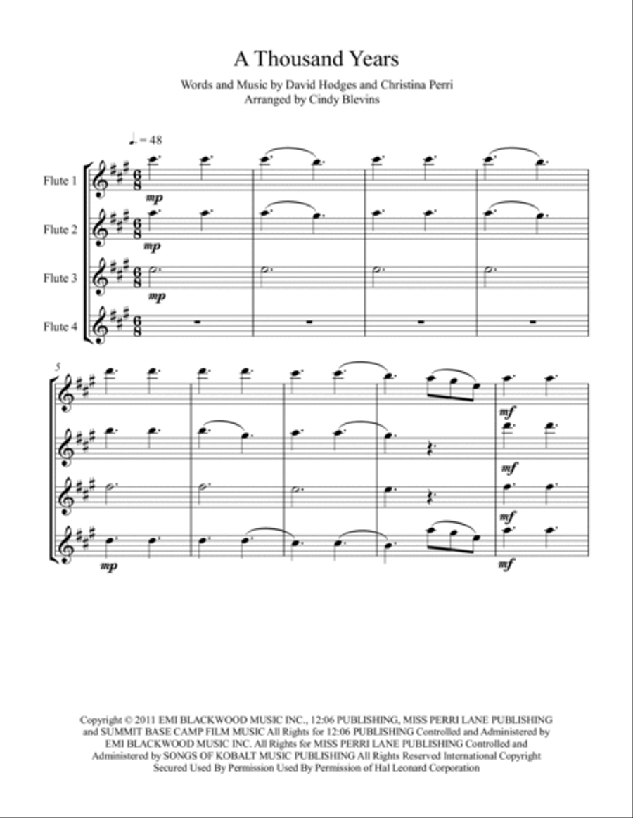 A Thousand Years Flute Quartet scores gallery preview page 2