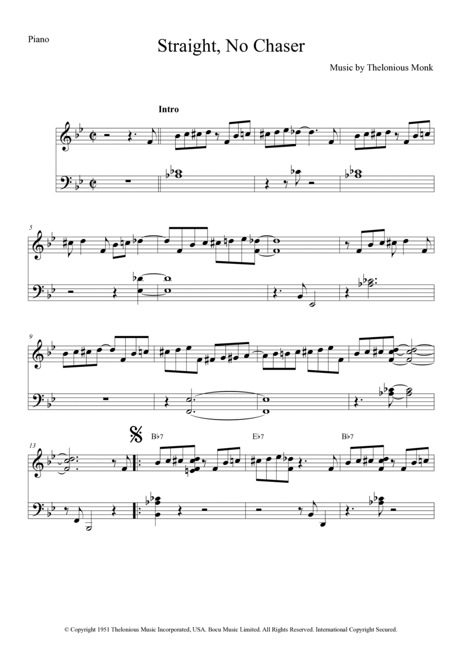 Straight No Chaser Piano, Vocal, Guitar scores gallery preview page 1