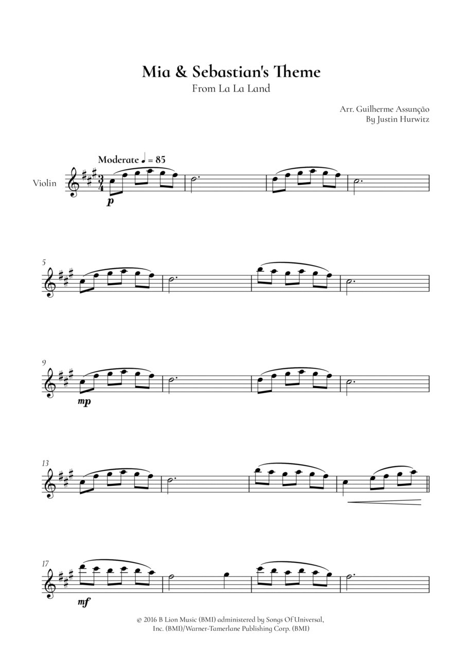 Mia & Sebastian's Theme Violin Solo scores gallery preview page 1