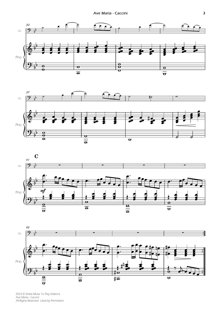 Caccini - Ave Maria - Contrabass and Piano (Full Score and Parts) image number null