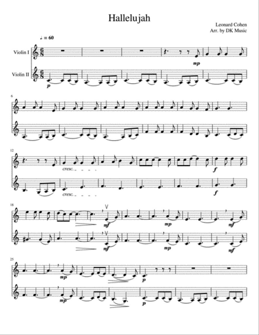 Hallelujah String Duet scores gallery preview page 1