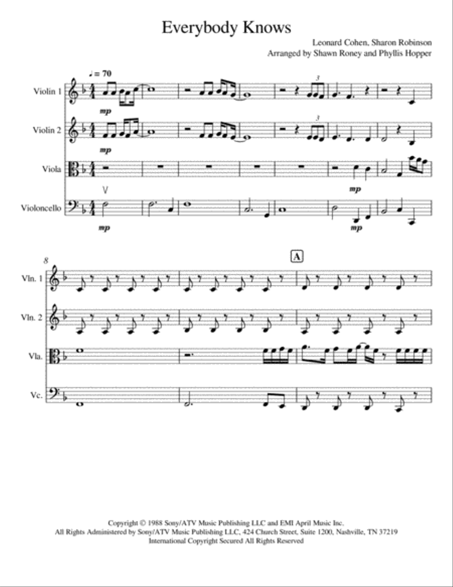 Everybody Knows String Quartet scores gallery preview page 1
