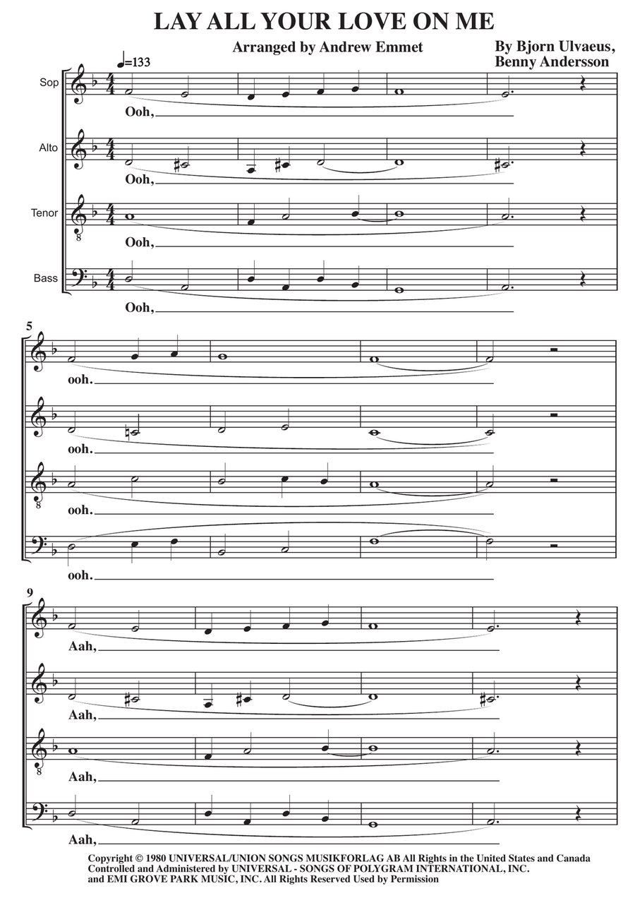 Lay All Your Love On Me 4-Part scores gallery preview page 1
