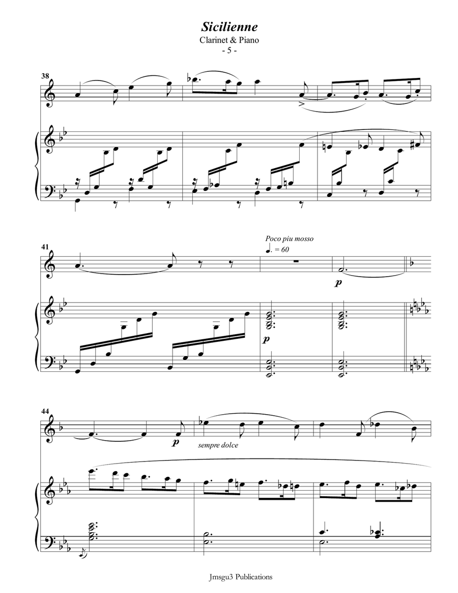 Fauré: Sicilienne for Clarinet & Piano B-Flat Clarinet scores gallery preview page 6
