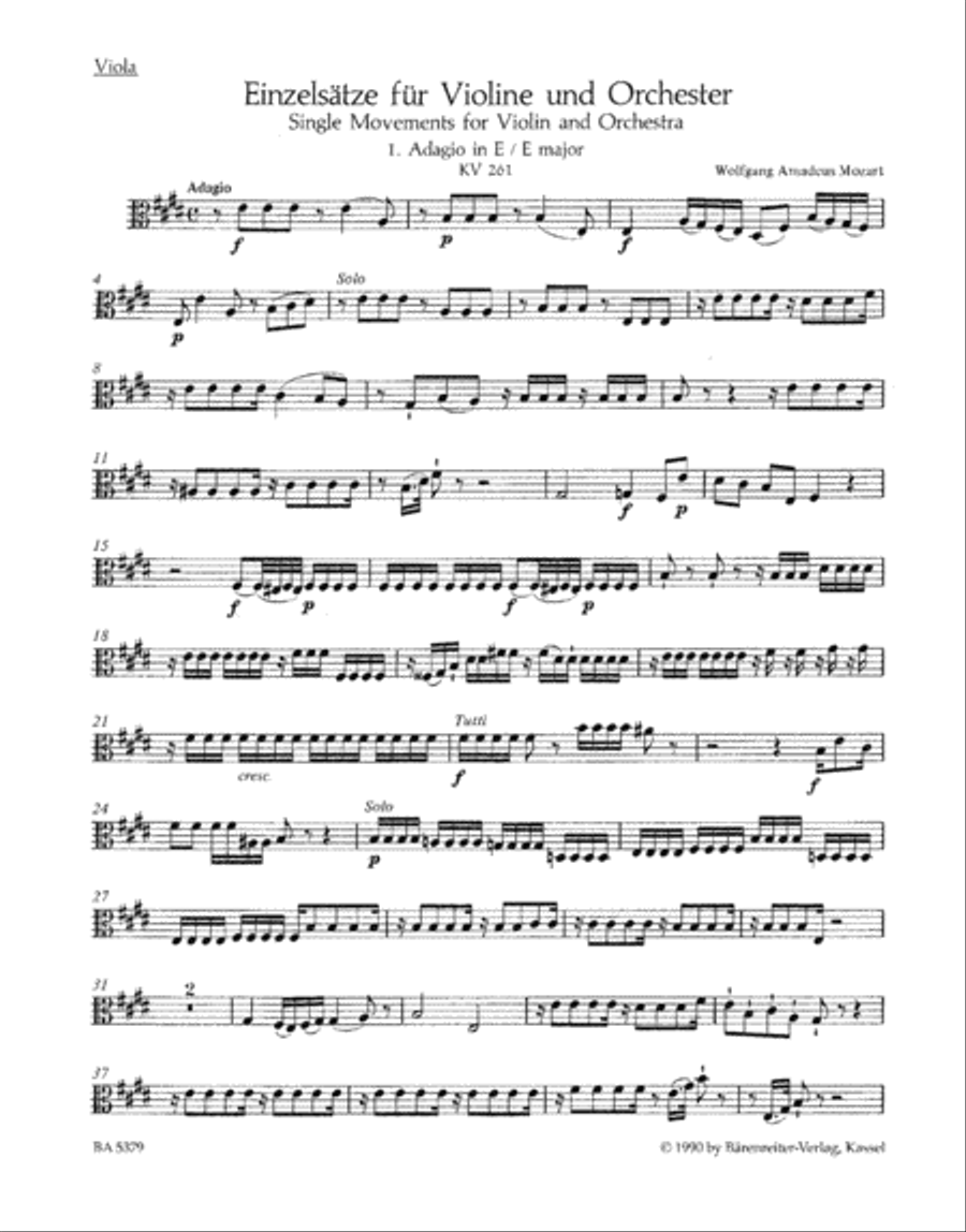 Einzelsatze for Violin and Orchestra KV 261, 269 (261a), 373 Violin scores gallery preview page 1
