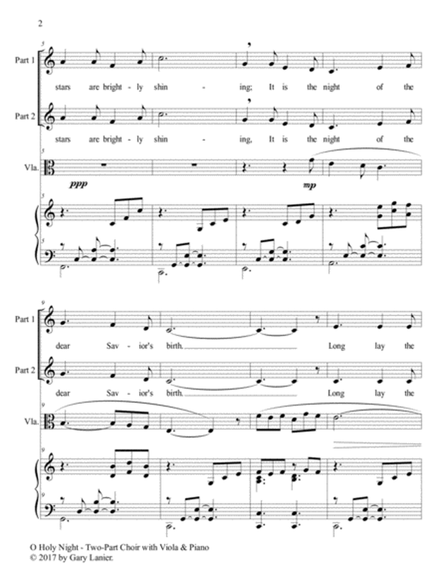 O HOLY NIGHT (Two-Part Choir for Treble Voices with Viola & Piano - Score & Parts included) image number null