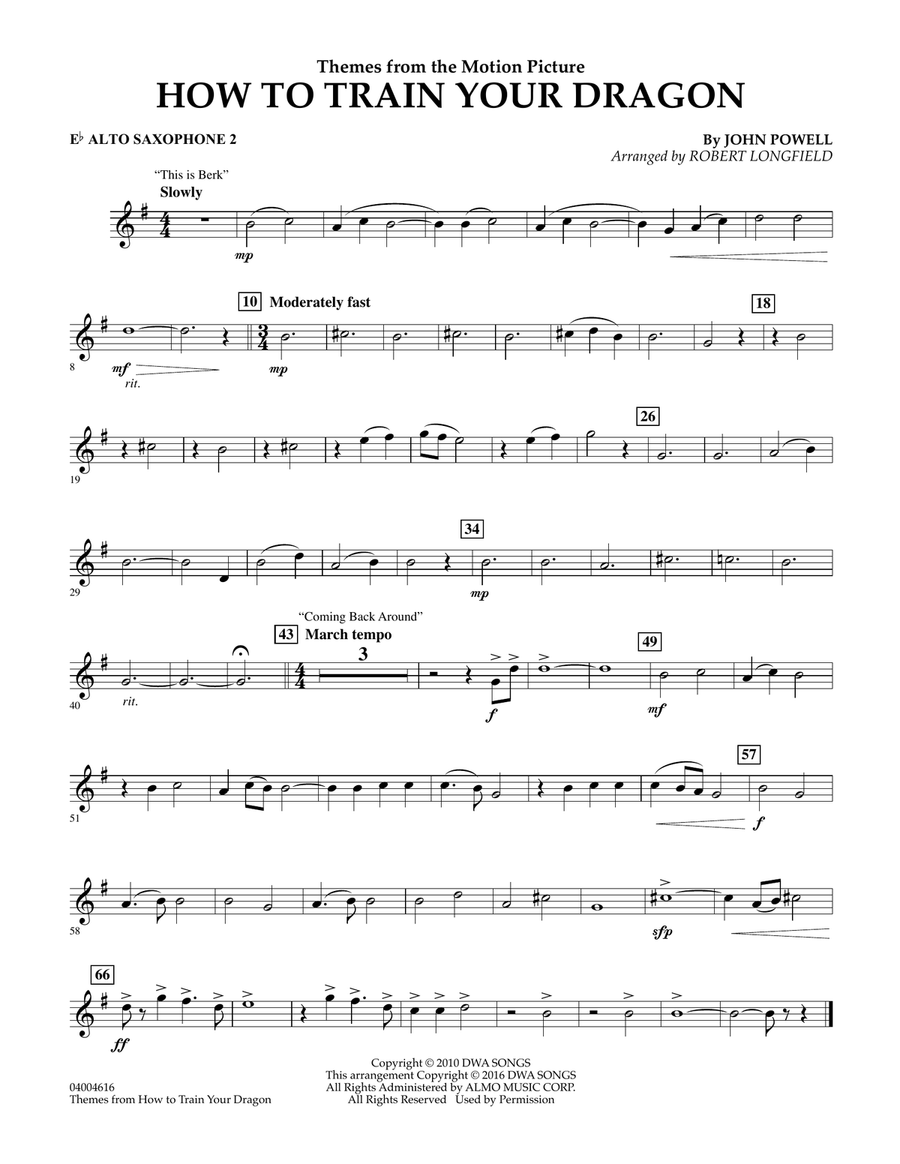 Themes from How to Train Your Dragon - Eb Alto Saxophone 2 Concert Band scores gallery preview page 1