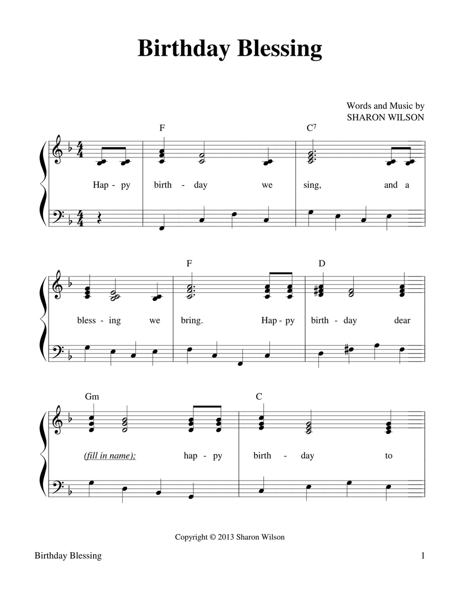 Birthday Blessing Easy Piano scores gallery preview page 1