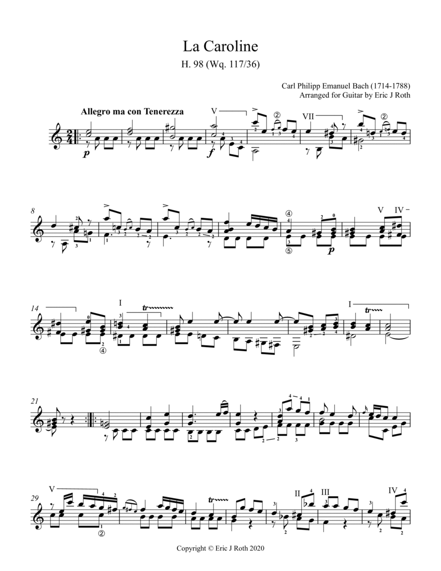 La Caroline by CPE Bach Acoustic Guitar scores gallery preview page 1