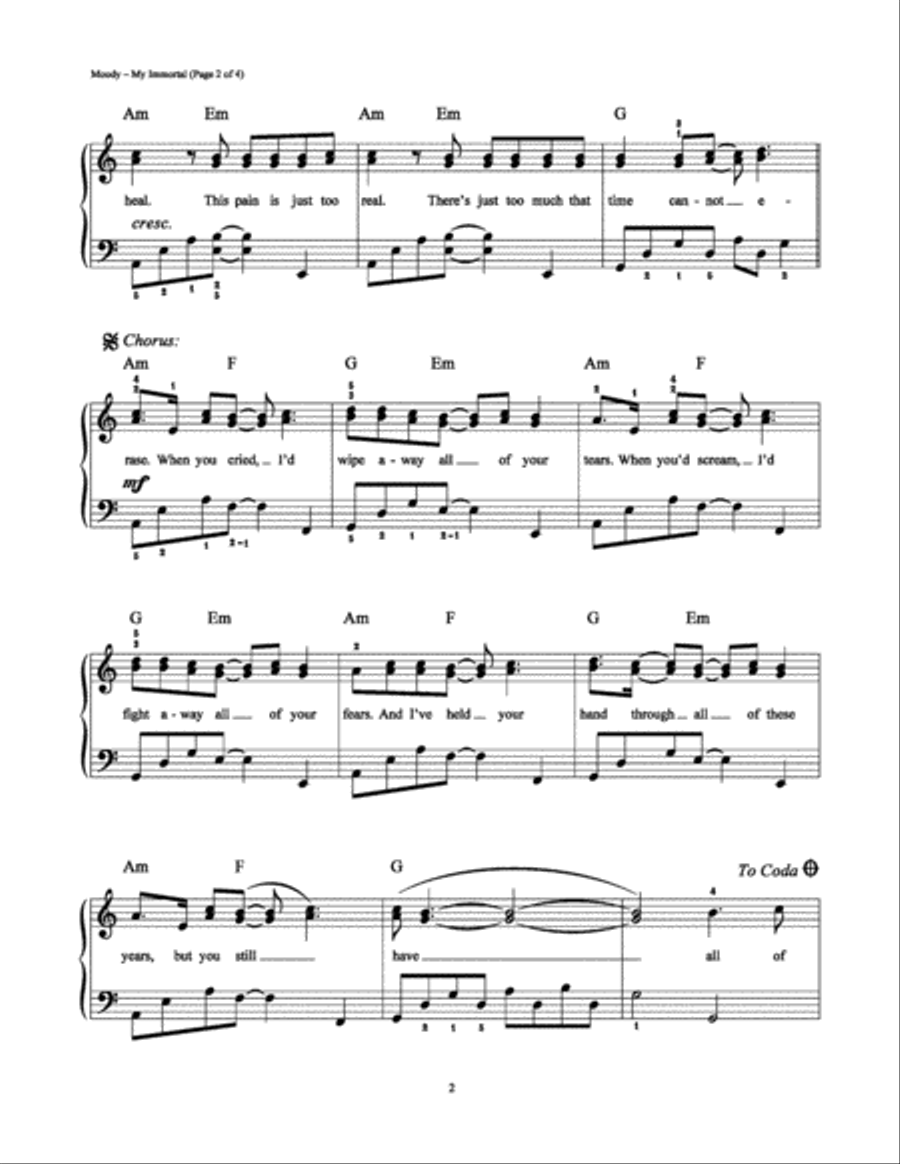 My Immortal Easy Piano scores gallery preview page 2