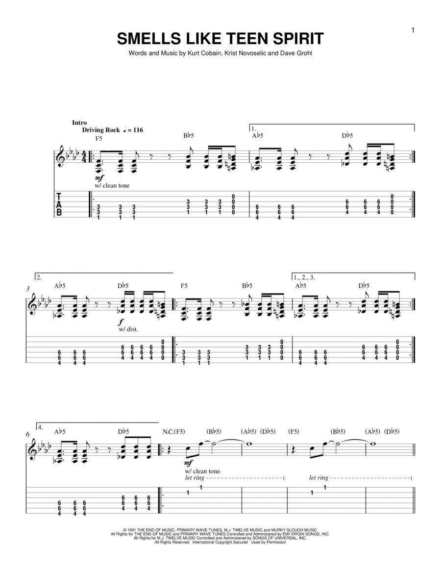 Smells Like Teen Spirit Smells Like Teen Spirit Acoustic Guitar scores gallery preview page 1