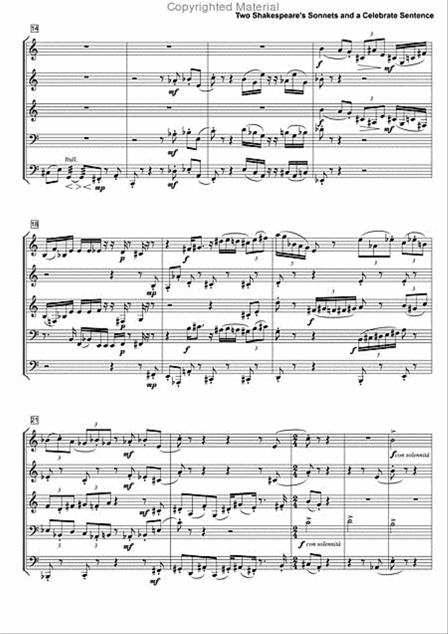 Two Shakespearean Sonnets and a Celebrated Sentence for Brass Quintet Brass Quintet scores gallery preview page 6