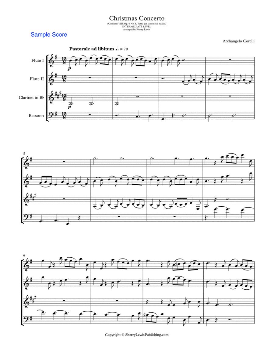 CHRISTMAS CONCERTO - WOODWIND QUARTET - Pastorale, Concerto VIII Op. 6 No. 8, Fatto per la notte di image number null