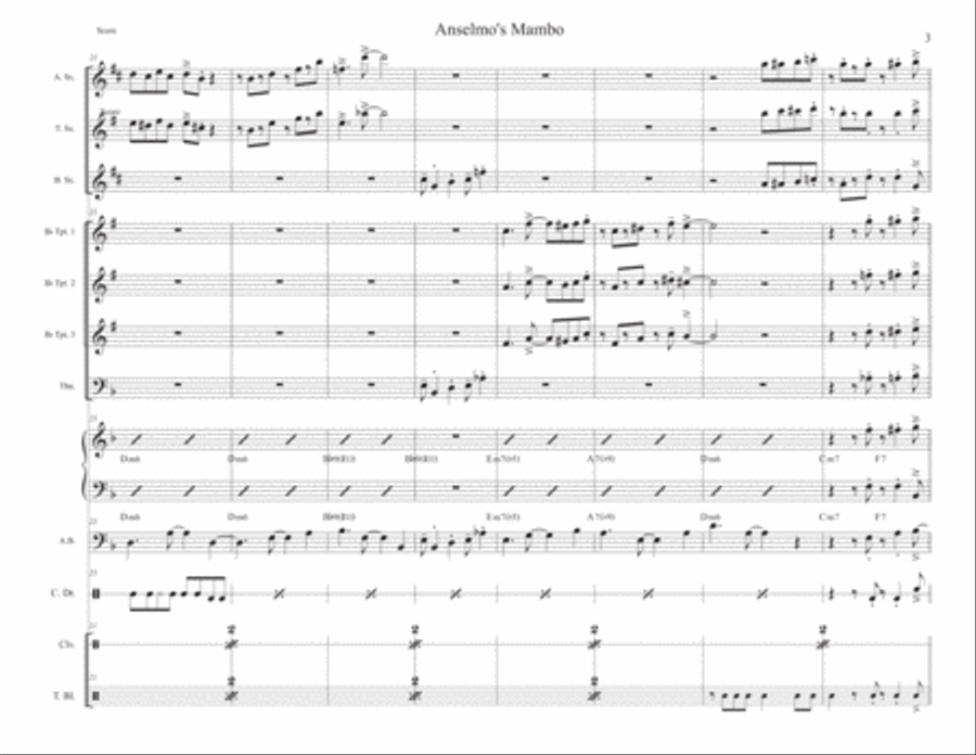 Anselmo's Mambo for 12 piece Latin jazz band Jazz Ensemble scores gallery preview page 3