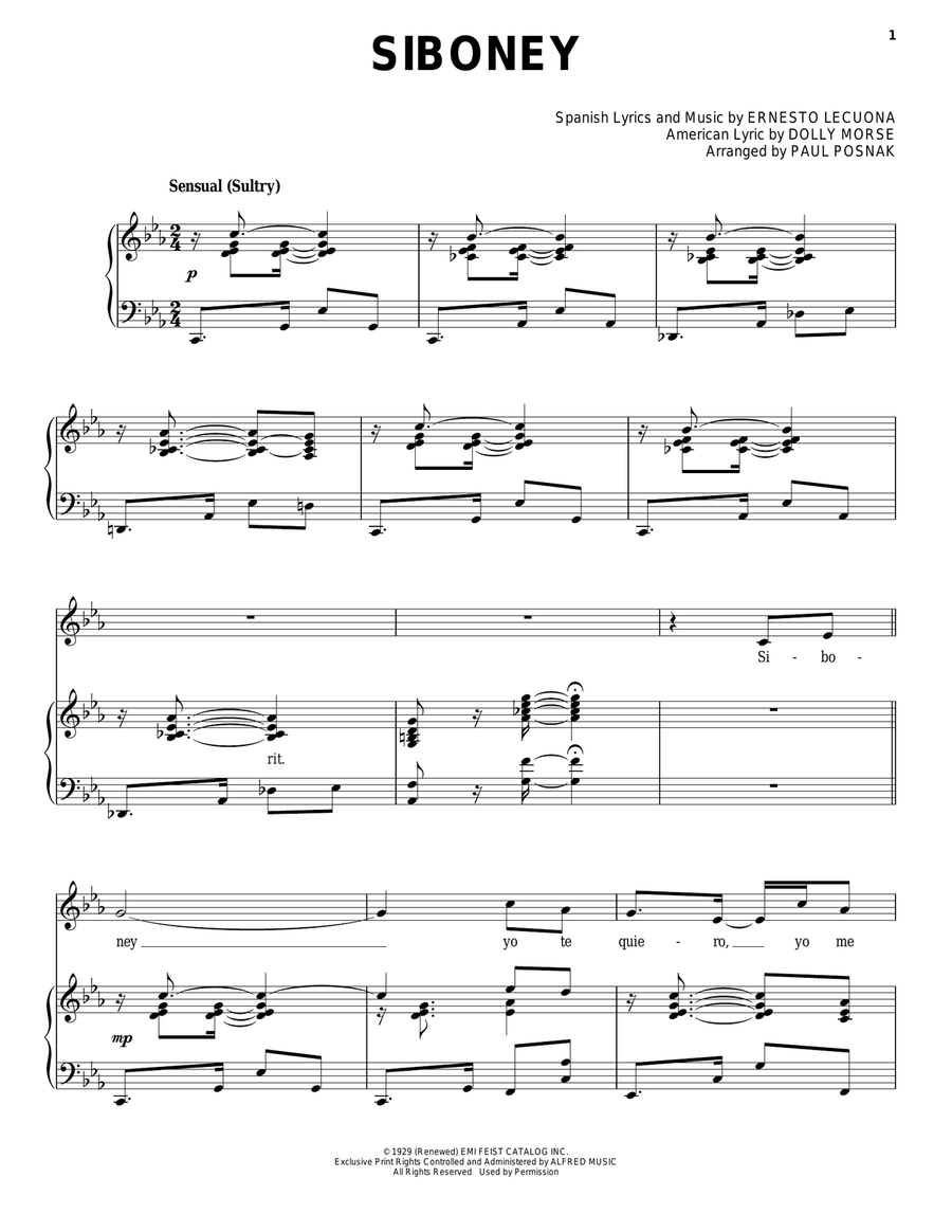 Siboney Piano, Vocal scores gallery preview page 1