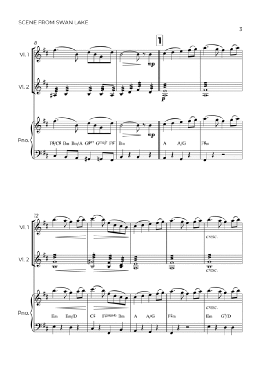 SCENE FROM SWAN LAKE - TCHAIKOVSKY - STRING PIANO TRIO (VIOLIN 1, VIOLIN 2 & PIANO) Piano Trio scores gallery preview page 3