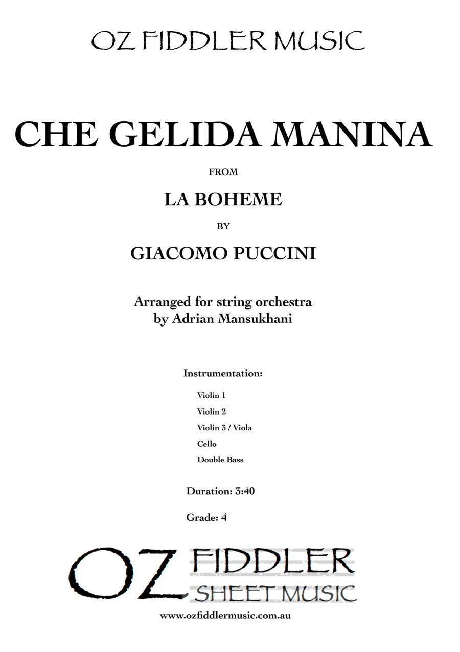 Che gelida manina, from La Boheme, by Giacomo Puccini, arranged for String Orchestra by Adrian Mansu String Orchestra scores gallery preview page 1