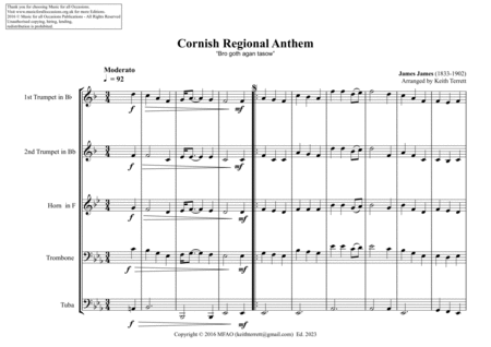 Cornish Regional Anthem for Brass Quintet image number null
