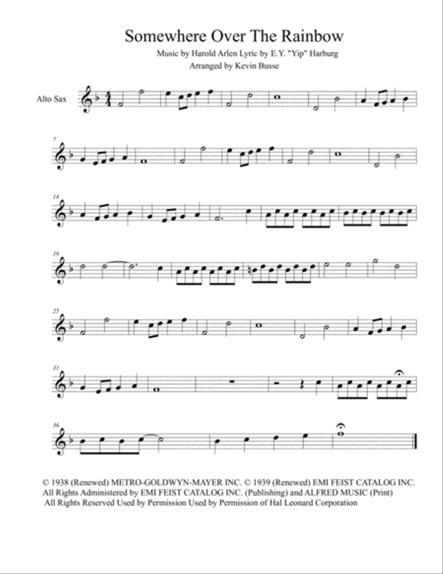 Over The Rainbow (from The Wizard Of Oz) Alto Saxophone scores gallery preview page 1