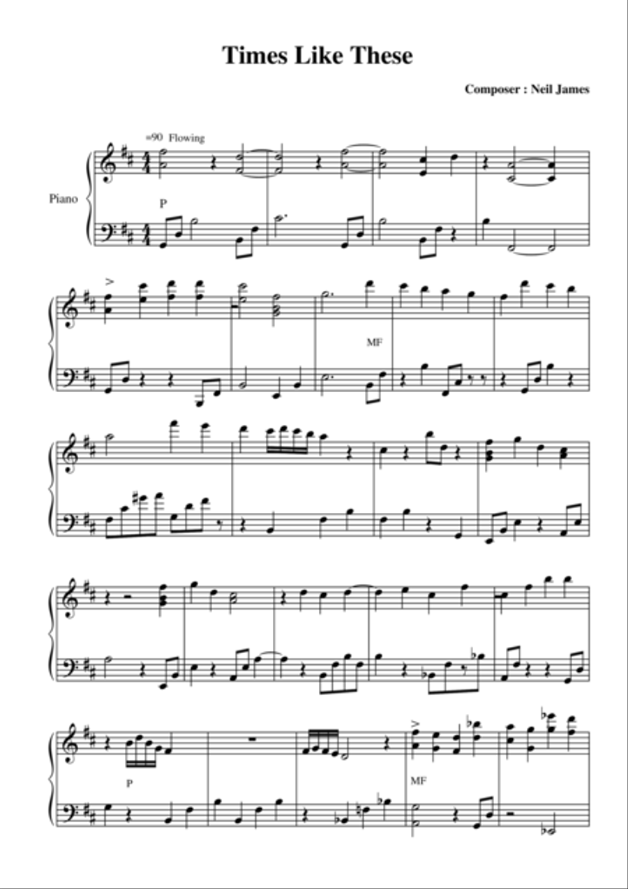 Times Like These Piano Solo scores gallery preview page 1