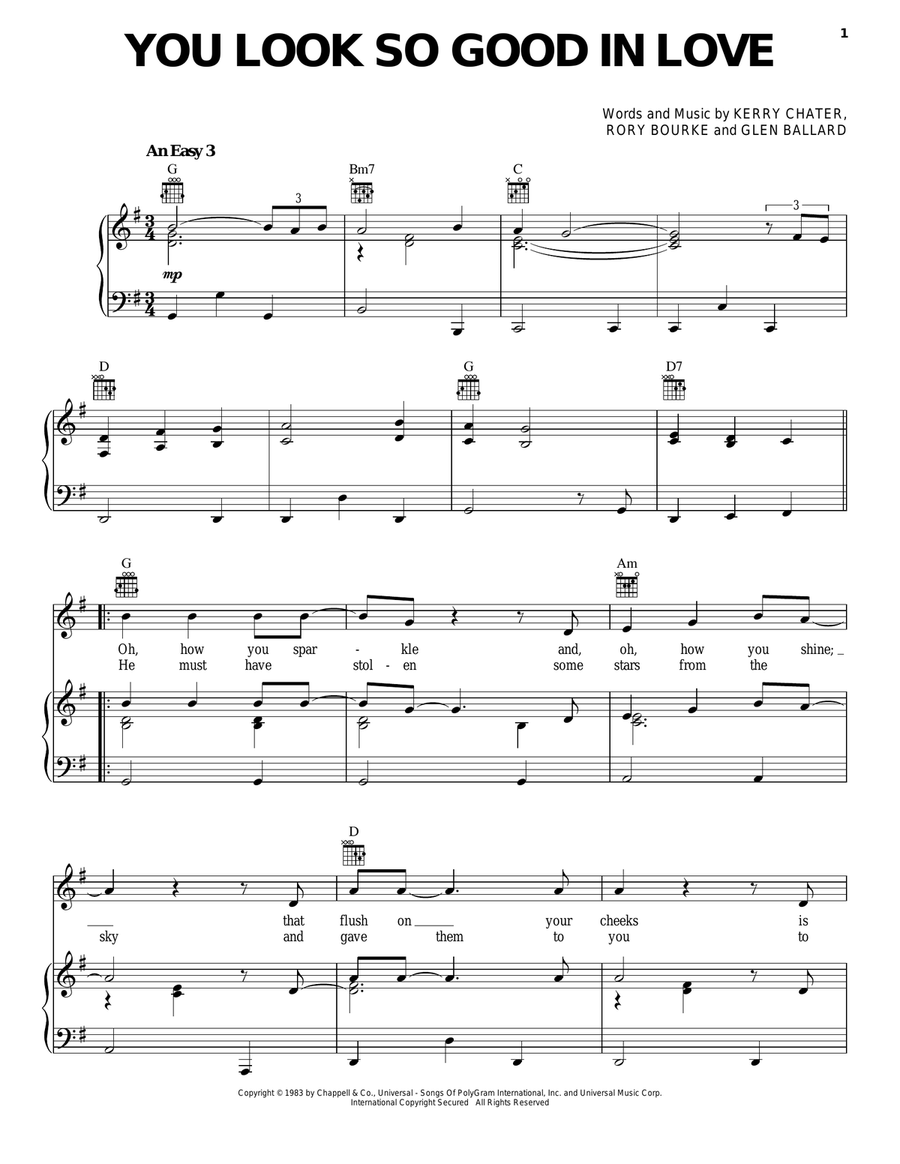 You Look So Good In Love Piano, Vocal, Guitar scores gallery preview page 1
