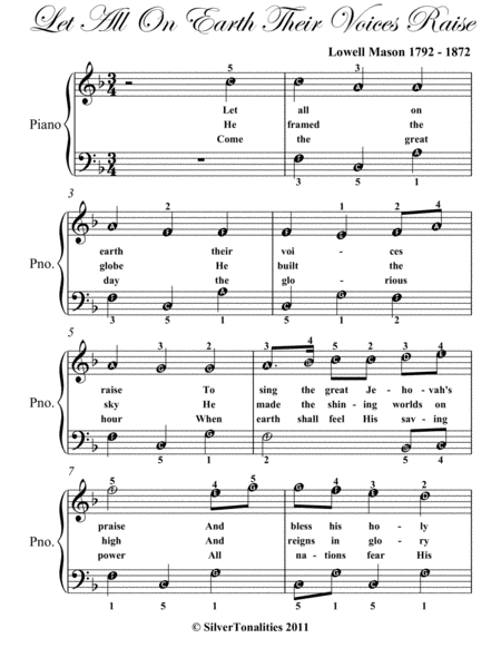 Let All On Earth Their Voices Raise Easy Piano Sheet Music