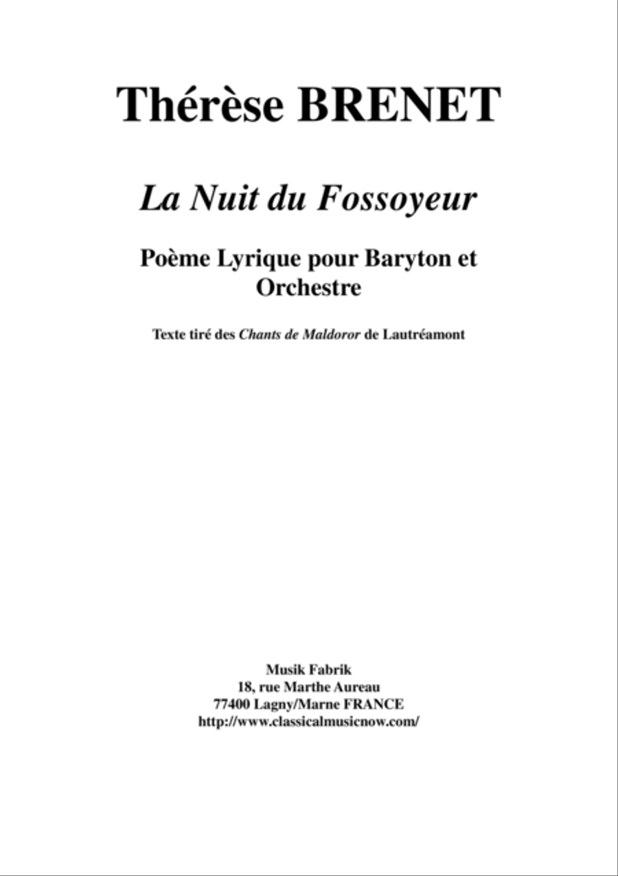 Thérèse Brenet: La Nuit Du Fossoyeur for baritone and orchestra, score Large Ensemble scores gallery preview page 1