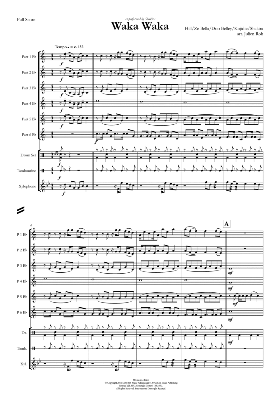 Waka Waka (this Time For Africa) Concert Band scores gallery preview page 1