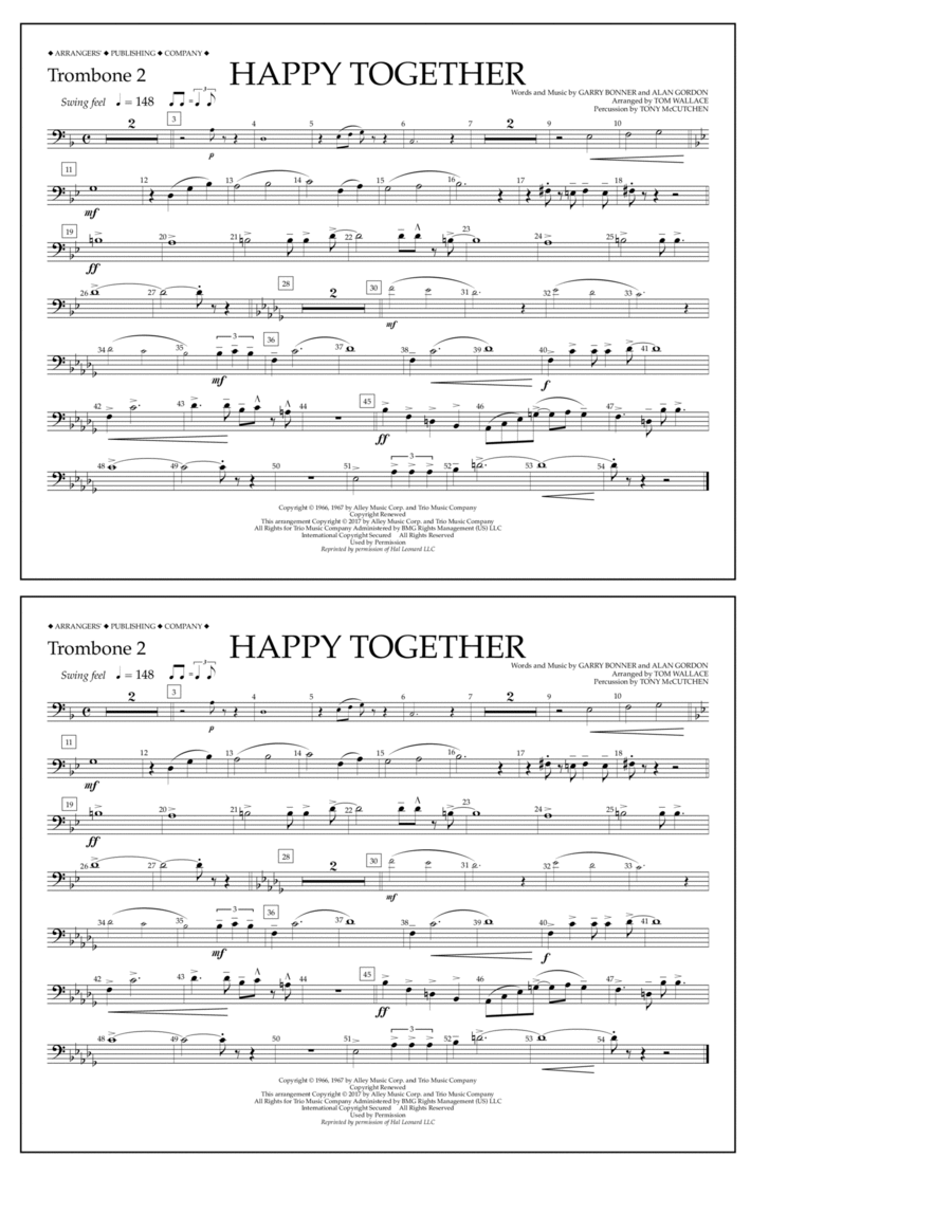 Happy Together - Trombone 2 Trombone scores gallery preview page 1