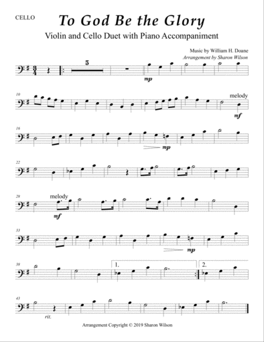 To God Be the Glory (Easy Violin and Cello Duet with Piano Accompaniment) Piano Trio scores gallery preview page 3