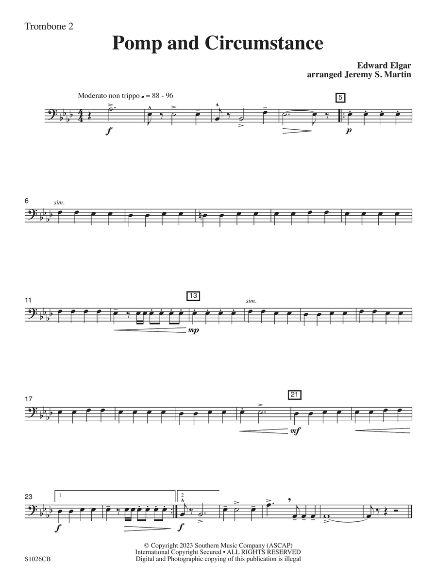 Pomp and Circumstance (Easy) (arr. Jeremy Martin) - Trombone 2 Concert Band scores gallery preview page 1