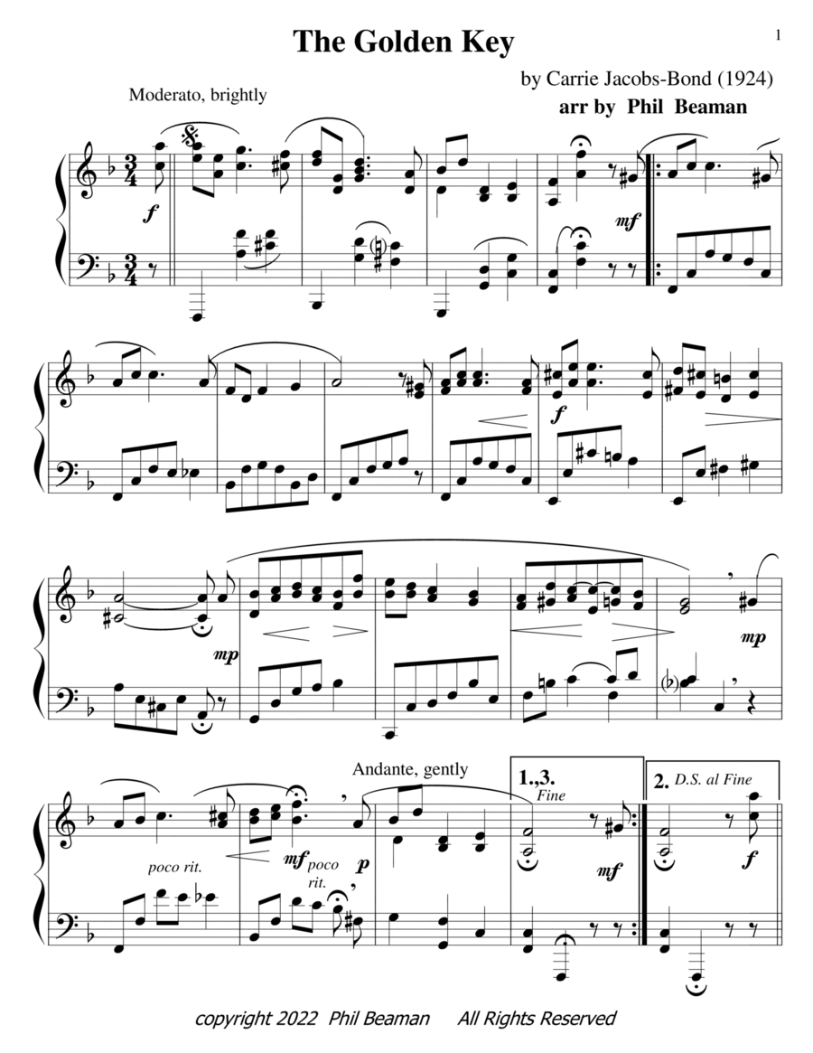 The Golden Key - piano solo Piano Solo scores gallery preview page 1