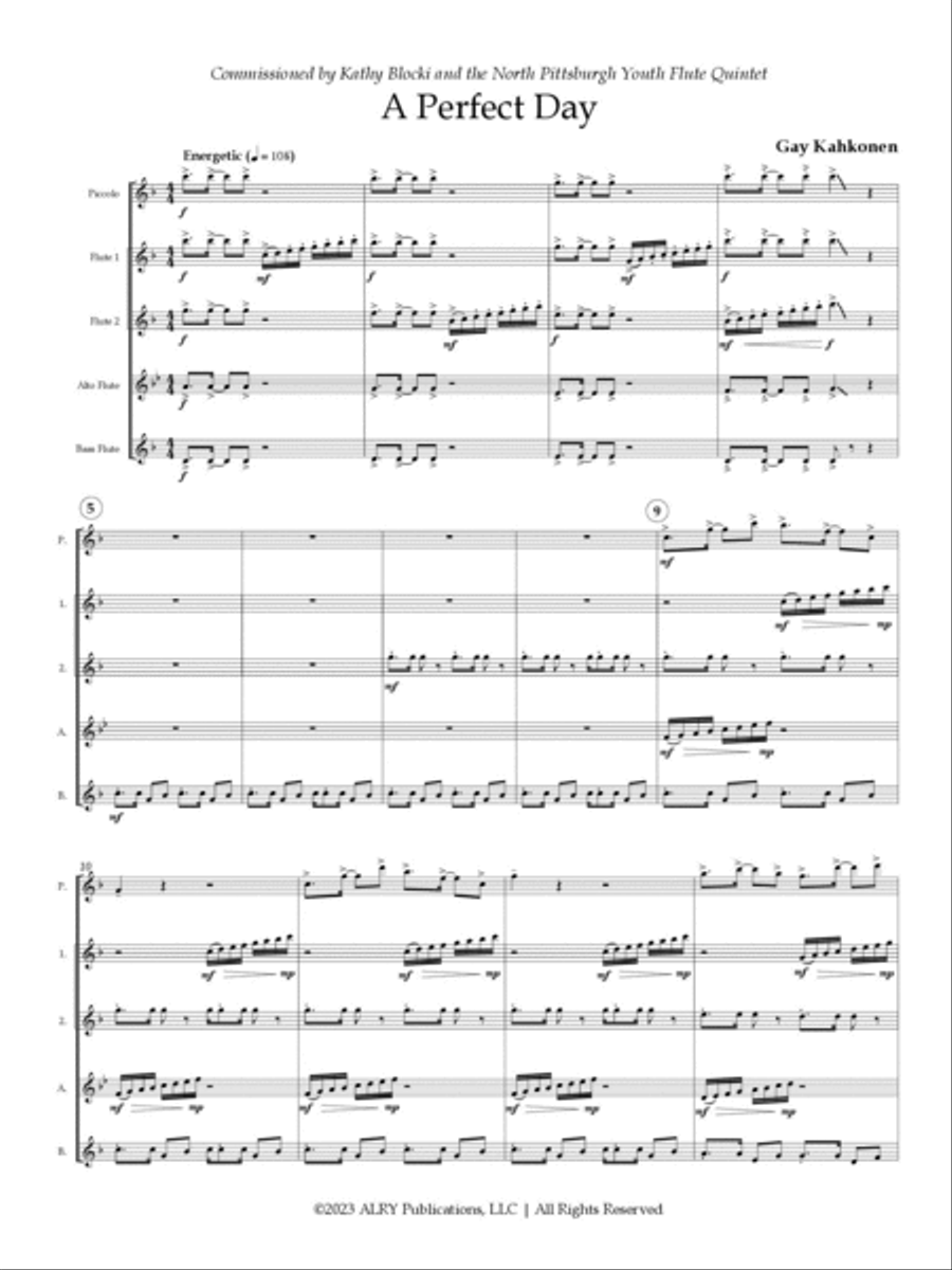 A Perfect Day for Flute Quintet (or Flute Choir) Flute Choir scores gallery preview page 2