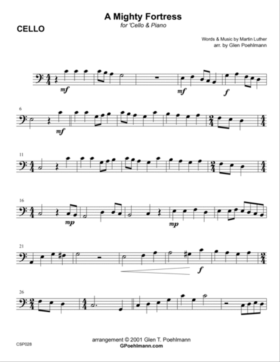 A MIGHTY FORTRESS - Cello Solo with Piano accompaniment A MIGHTY FORTRESS - Cello Solo with Piano accompaniment Piano scores gallery preview page 5