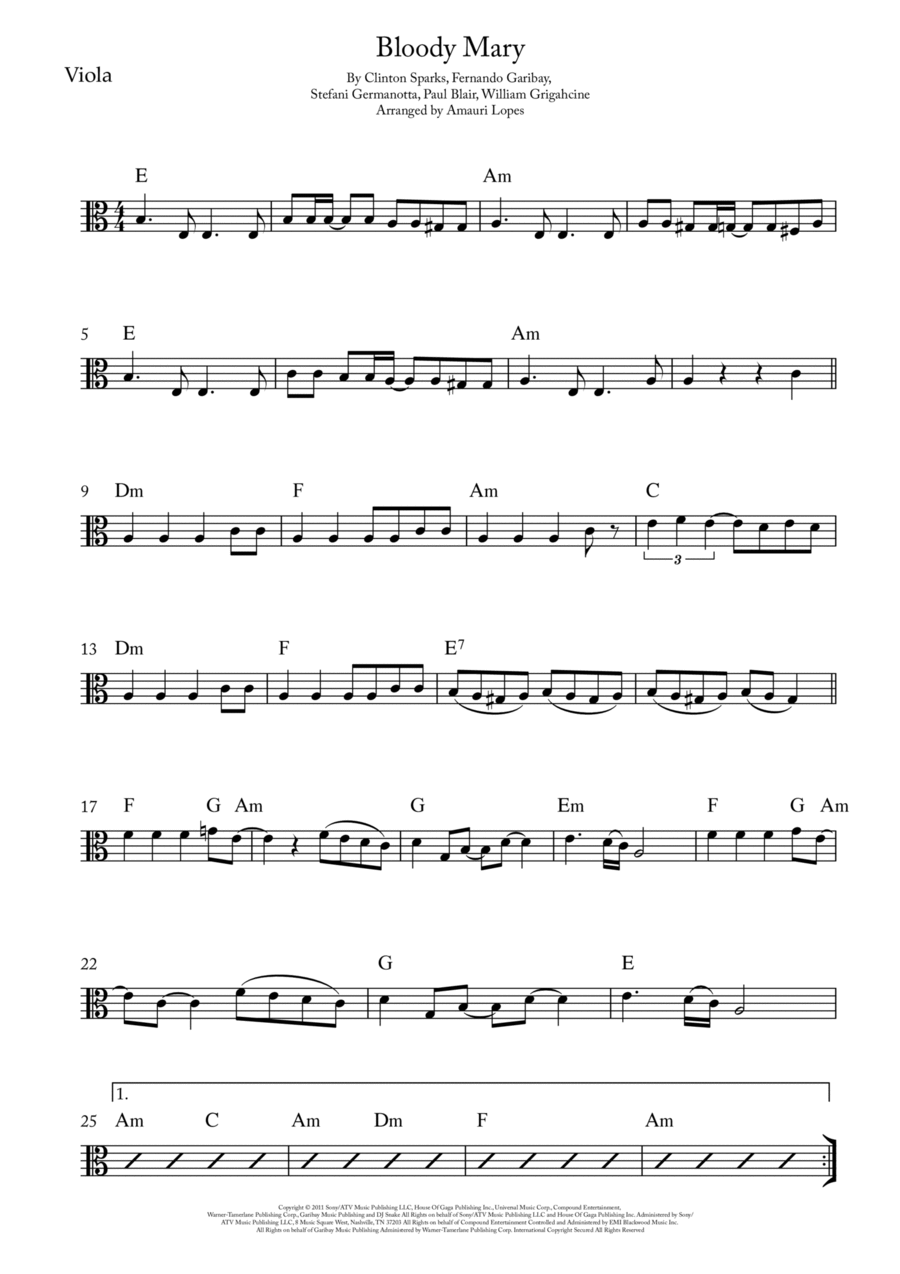Bloody Mary Bloody Mary Viola Solo scores gallery preview page 1