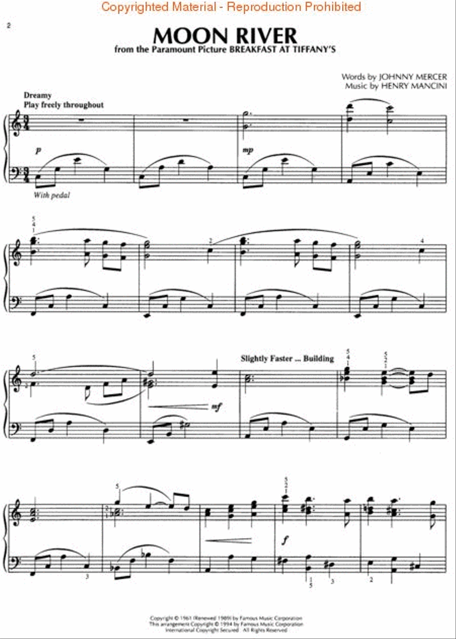 Moon River Pno Solo Piano Solo scores gallery preview page 2