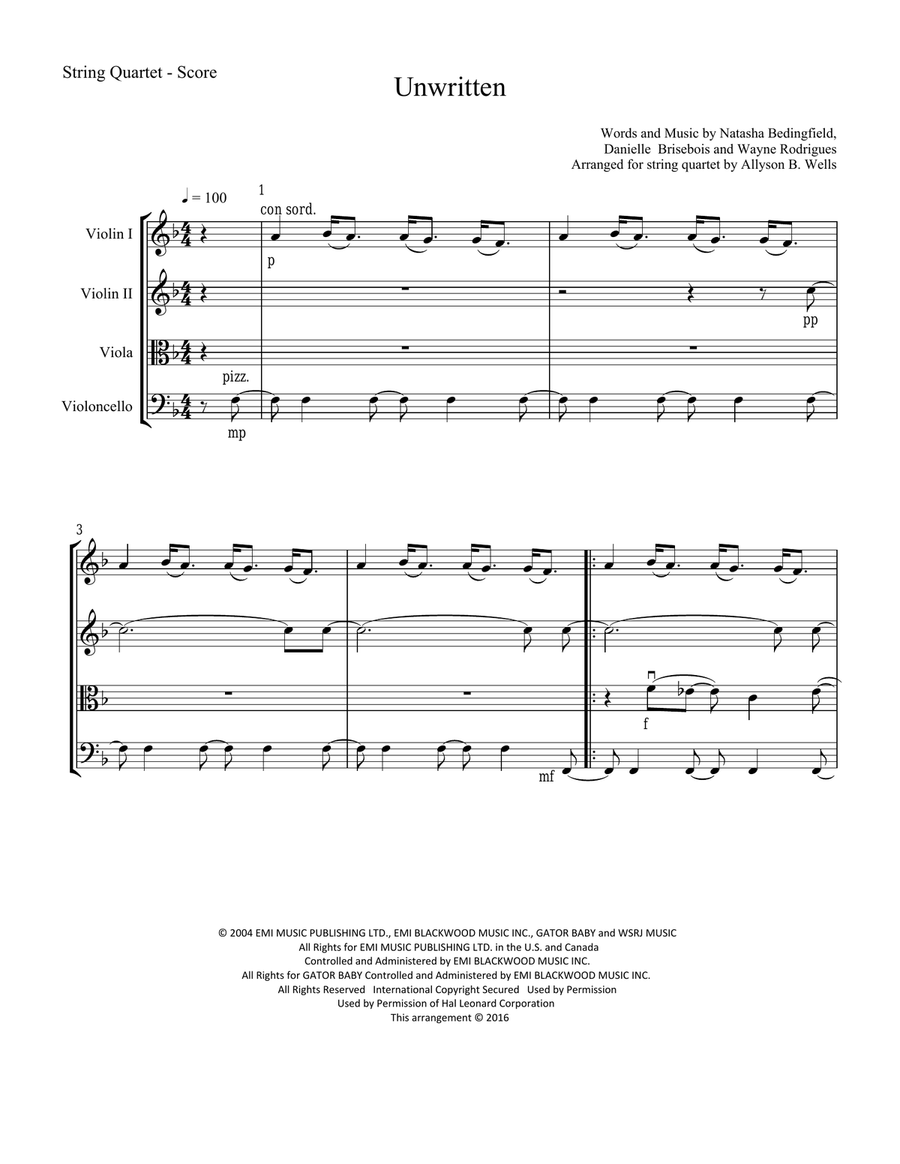 Unwritten String Quartet scores gallery preview page 1