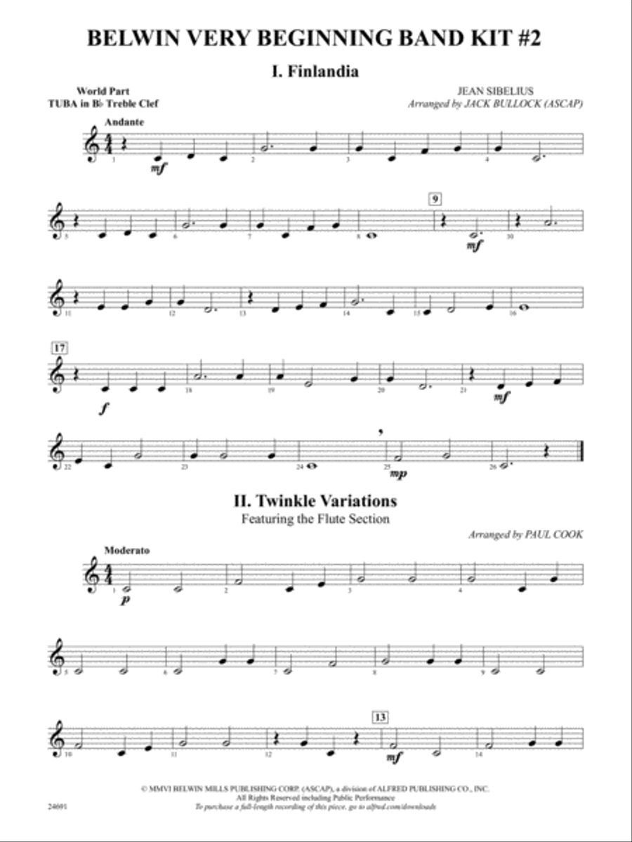 Belwin Very Beginning Band Kit #2: (World Part) B-flat Tuba T.C. Concert Band scores gallery preview page 1