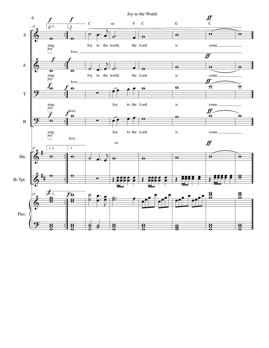 Joy to the World - SATB with brass instruments and piano 4-Part scores gallery preview page 6